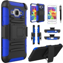 Samsung Galaxy Core Prime, Galaxy Prevail LTE Case, Dual Layers [Combo Holster] Case And Built-In Kickstand Bundled with [Premium Screen Protector] Hybird Shockproof And Circlemalls Stylus Pen (Blue)
